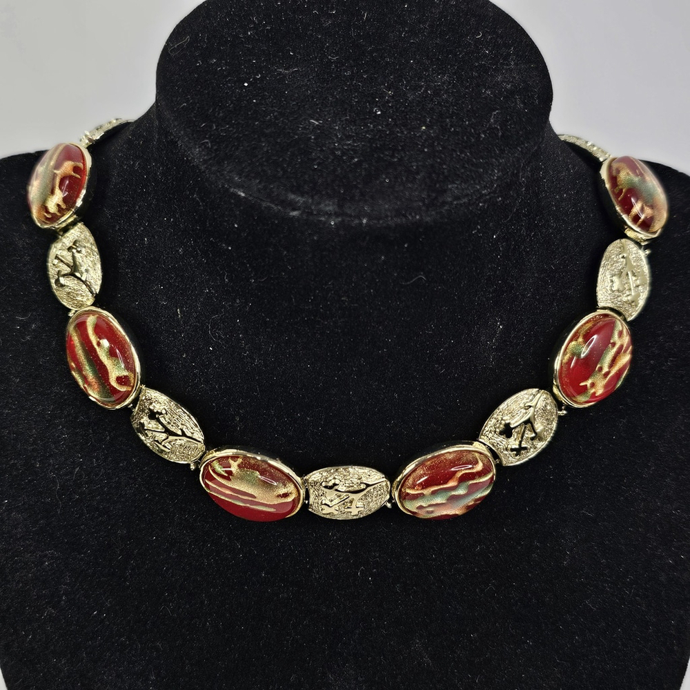Vintage CORO Signed Choker Necklace Adjustable Length Gold Tone Multi Color